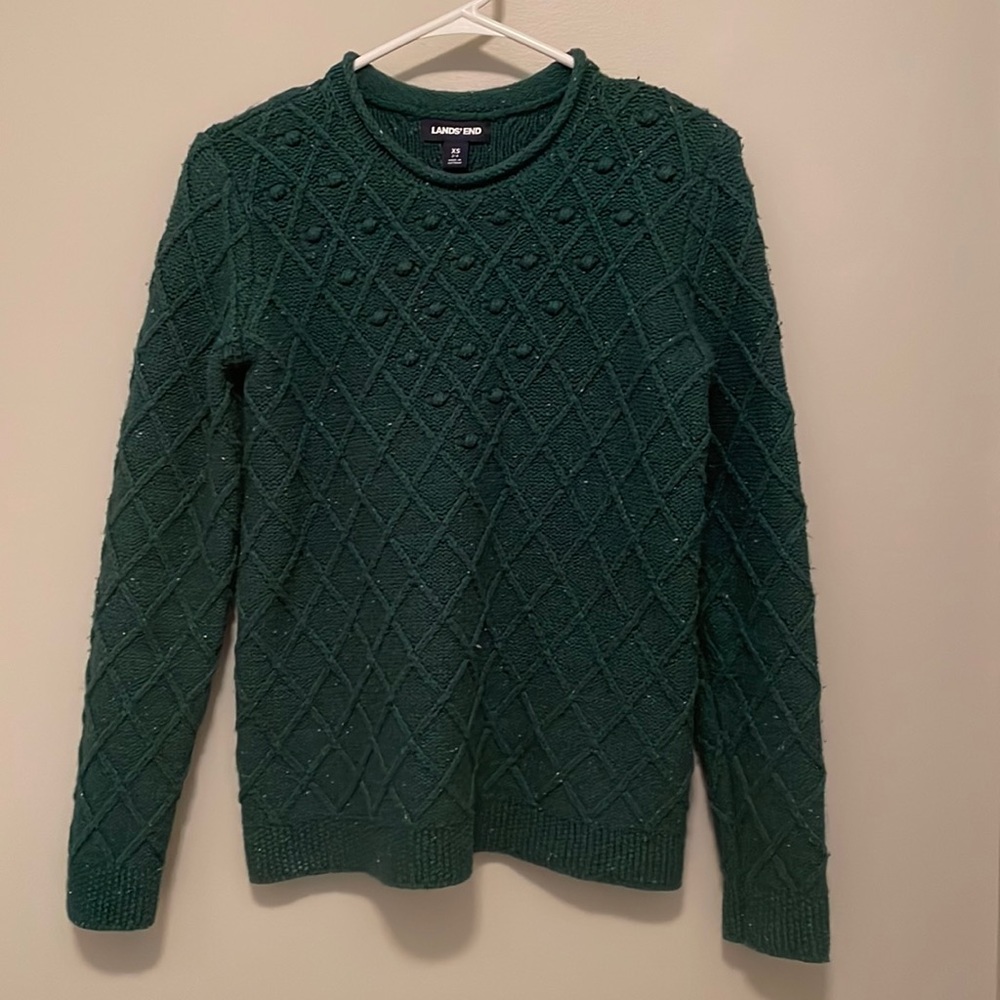 LANDS' END Cotton Blend Rollneck Sweater Pine Green Size XS